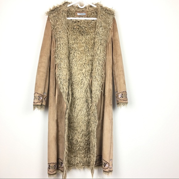 Zara Jackets & Blazers - Zara Boho Embroidered Faux Fur Camel Trench Medium